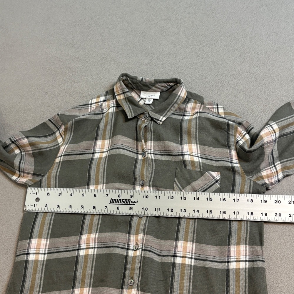 J Jill Olive Green Plaid Button Down women's Shirt Petite XS Long Sleeve - Picture 6 of 8